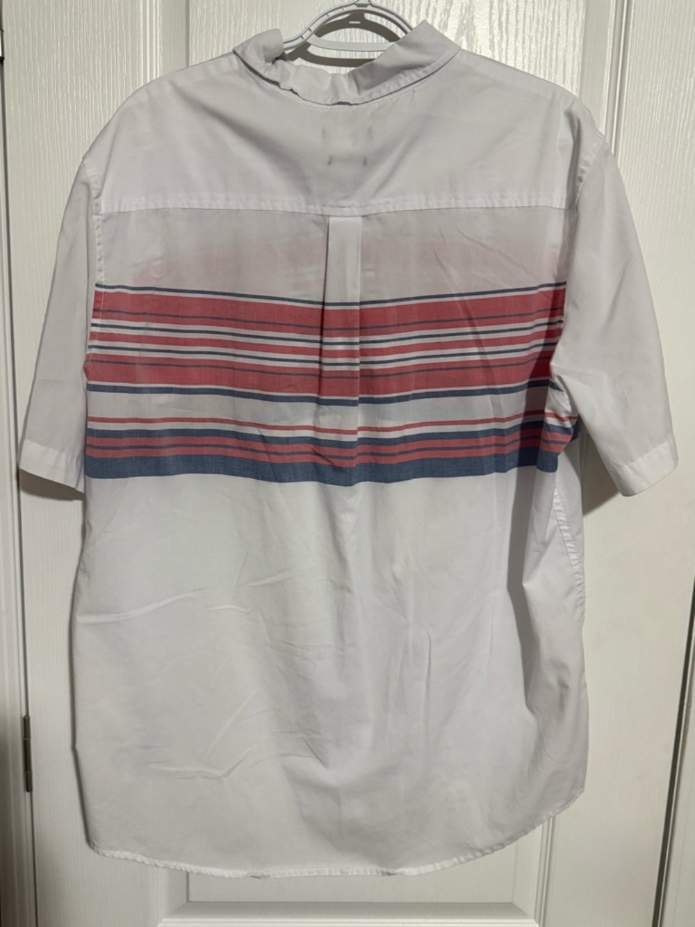 Chaps Men’s Button Down Shirt XL White Red Blue Stripe Short Sleeve - Picture 4 of 4
